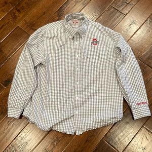 Men’s Ohio State Buckeyes Gray White Checkered Button Front Shirt Size L USED